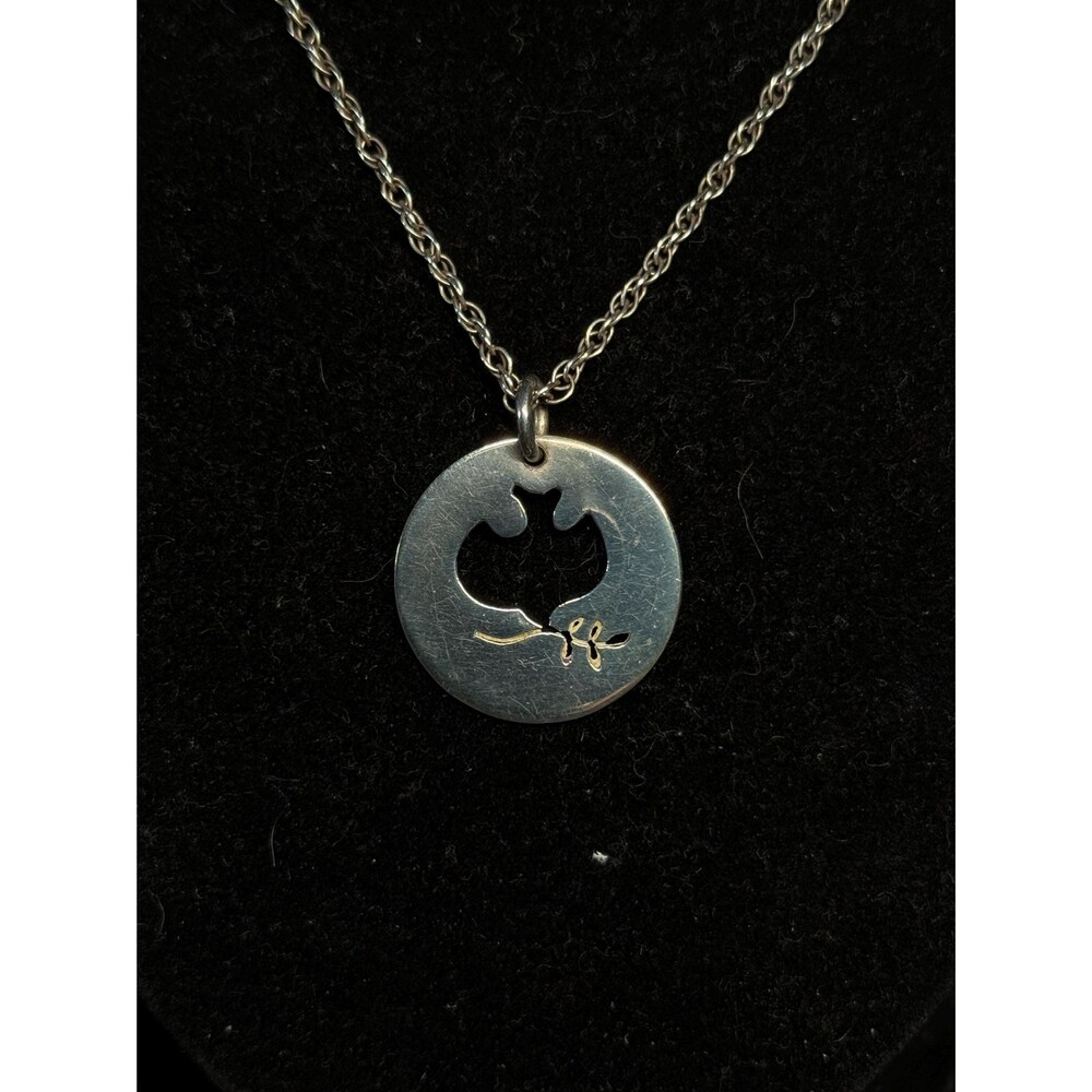 Sterling Silver Dove Olive Branch Cutout Pendant Necklace 18.5"